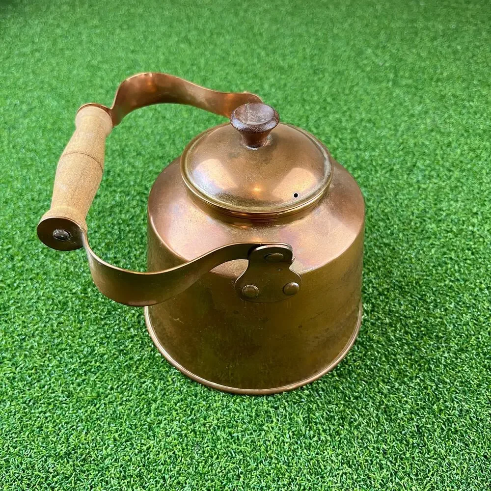 Vintage Copper Tea Kettle with a Wood Handle Made in Portugal
